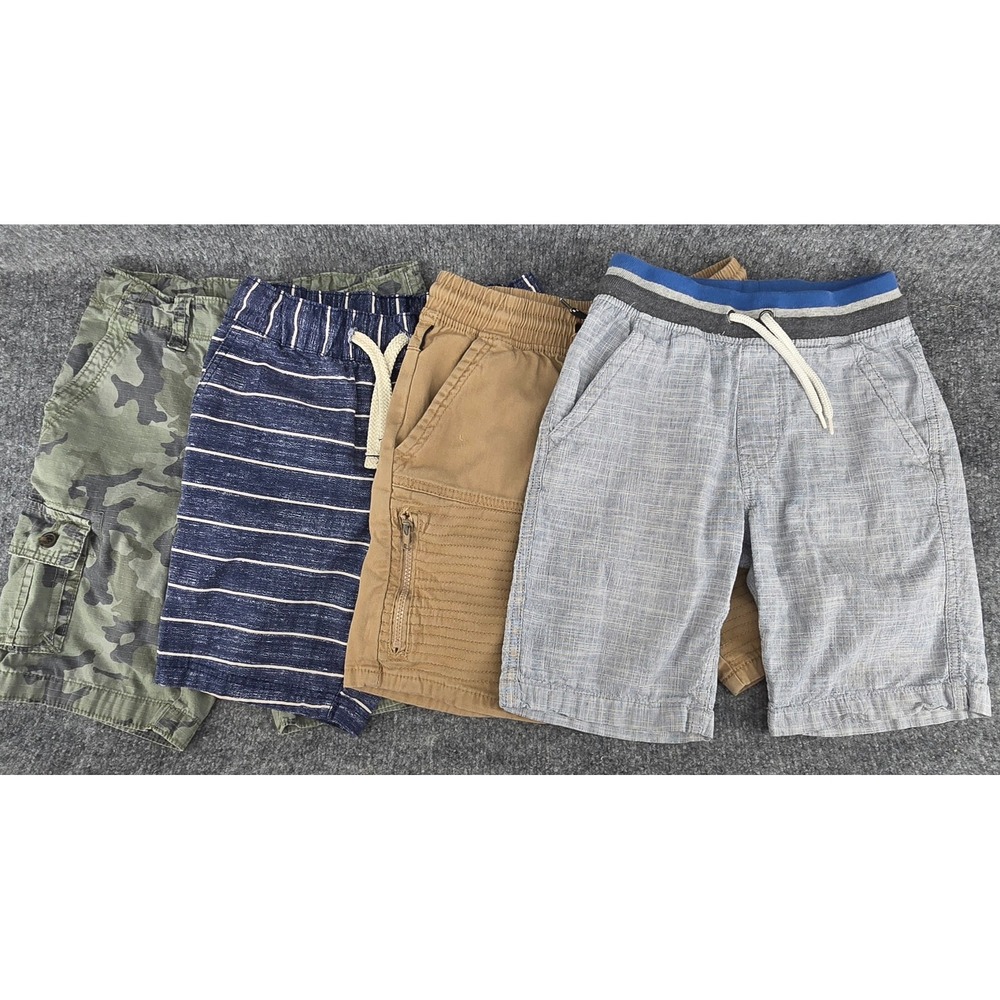 Lot of 4 Pair Boys Chino Shorts Sz 10 Multicolor 3 Pull On 1 Cargo School Play